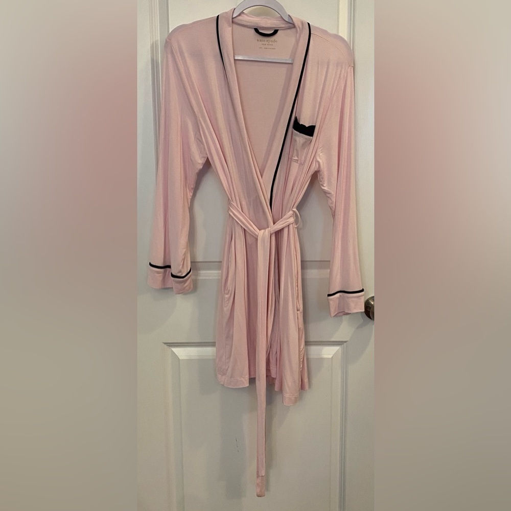 Kate Spade New York Robe XS/S Pink W/Black Piping Inner Tie Tie Belt Pockets